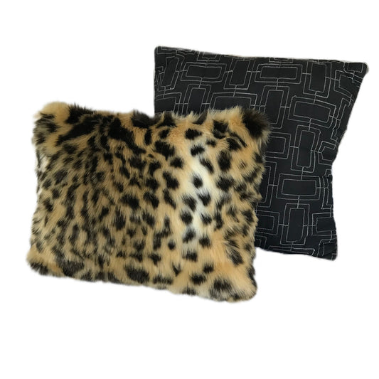 Leopard Print Faux Fur Pillow - High Quality Faux Fur - 11" x 14" - Black and Gold