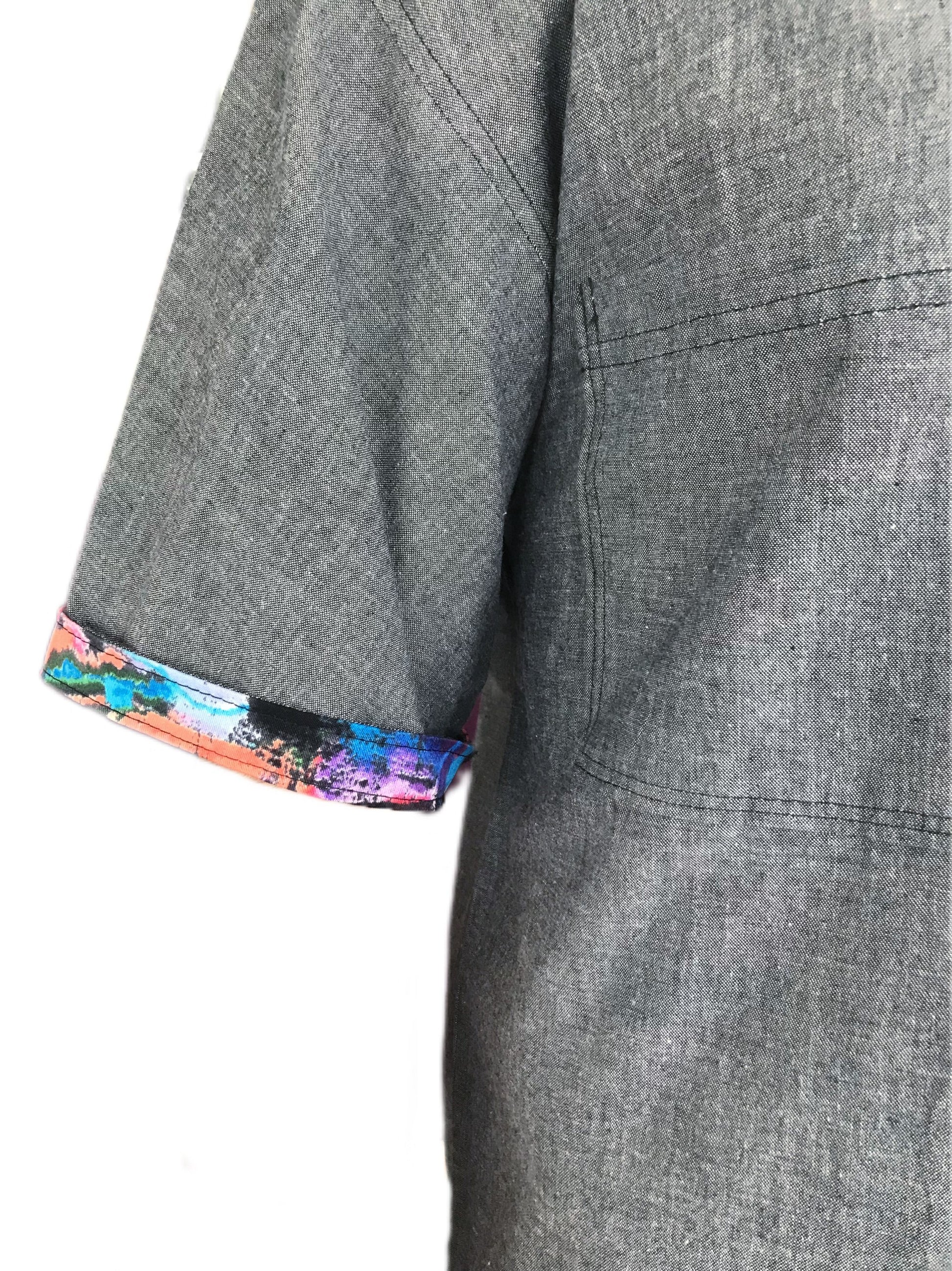 Men's Origami Collar Button Down Short Sleeve Shirt - 40 Chest
