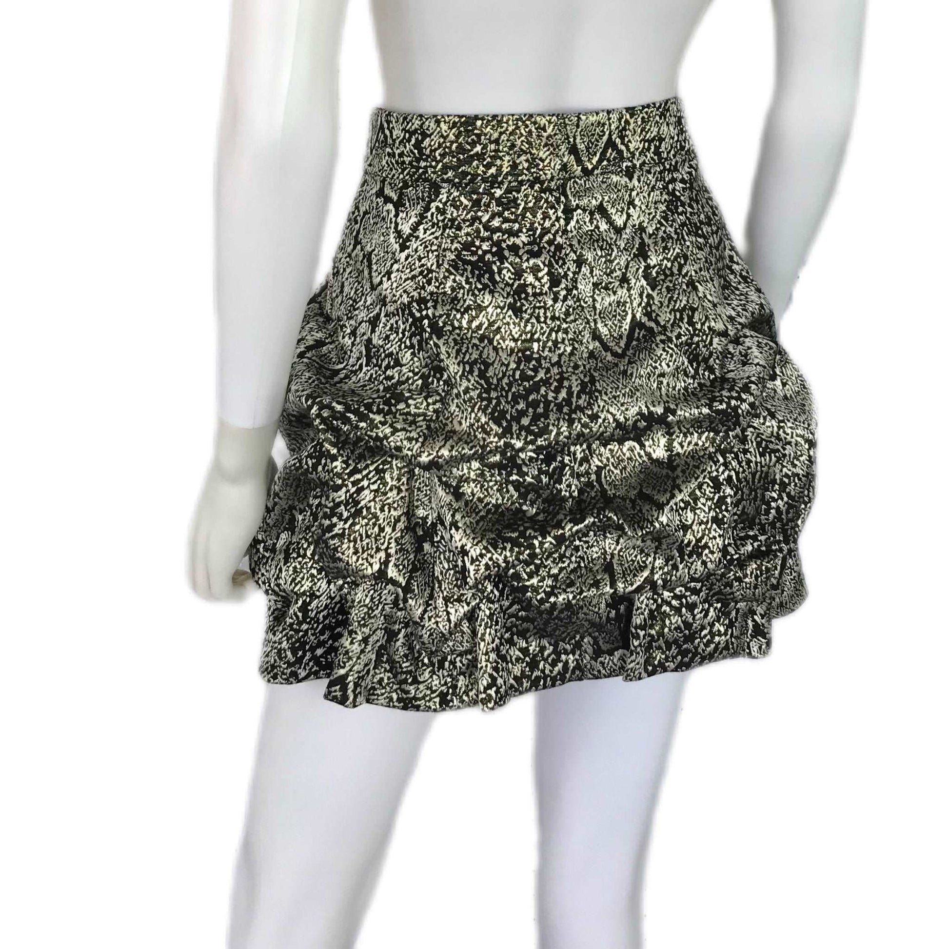 Women's Mini Skirt in Metallic Snake print - Pinched Draping - Size 2