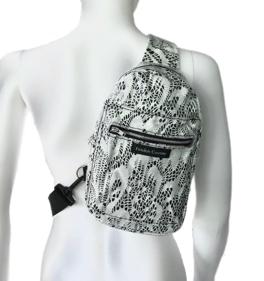 Mini Backpack Sling with Phone Pocket in Laminated Lace - Waterproof