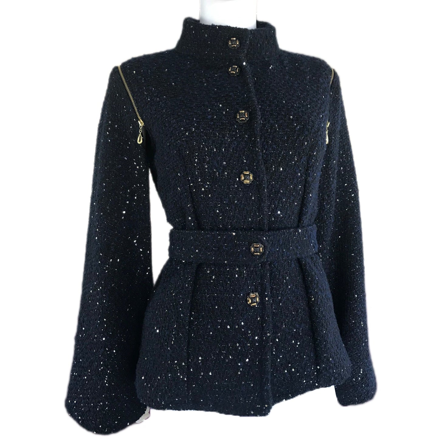 Women's Midnight Boucle Cape Sleeve Jacket into Vest - Transforming Design