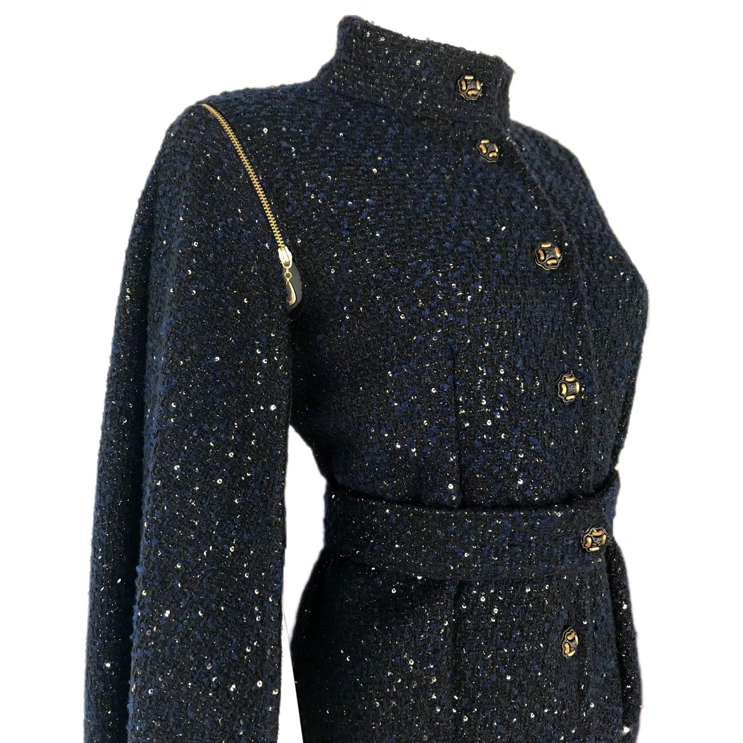 Women's Midnight Boucle Cape Sleeve Jacket into Vest - Transforming Design