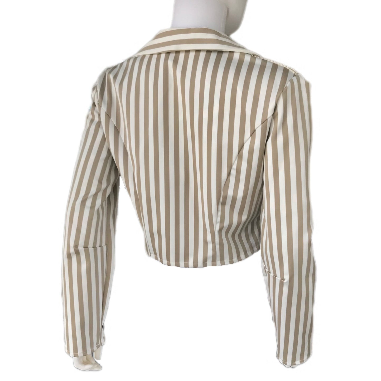 Bengal Stripe Women's Open Front Cropped Blazer with Lace Detail- Size Small - Pinstripe