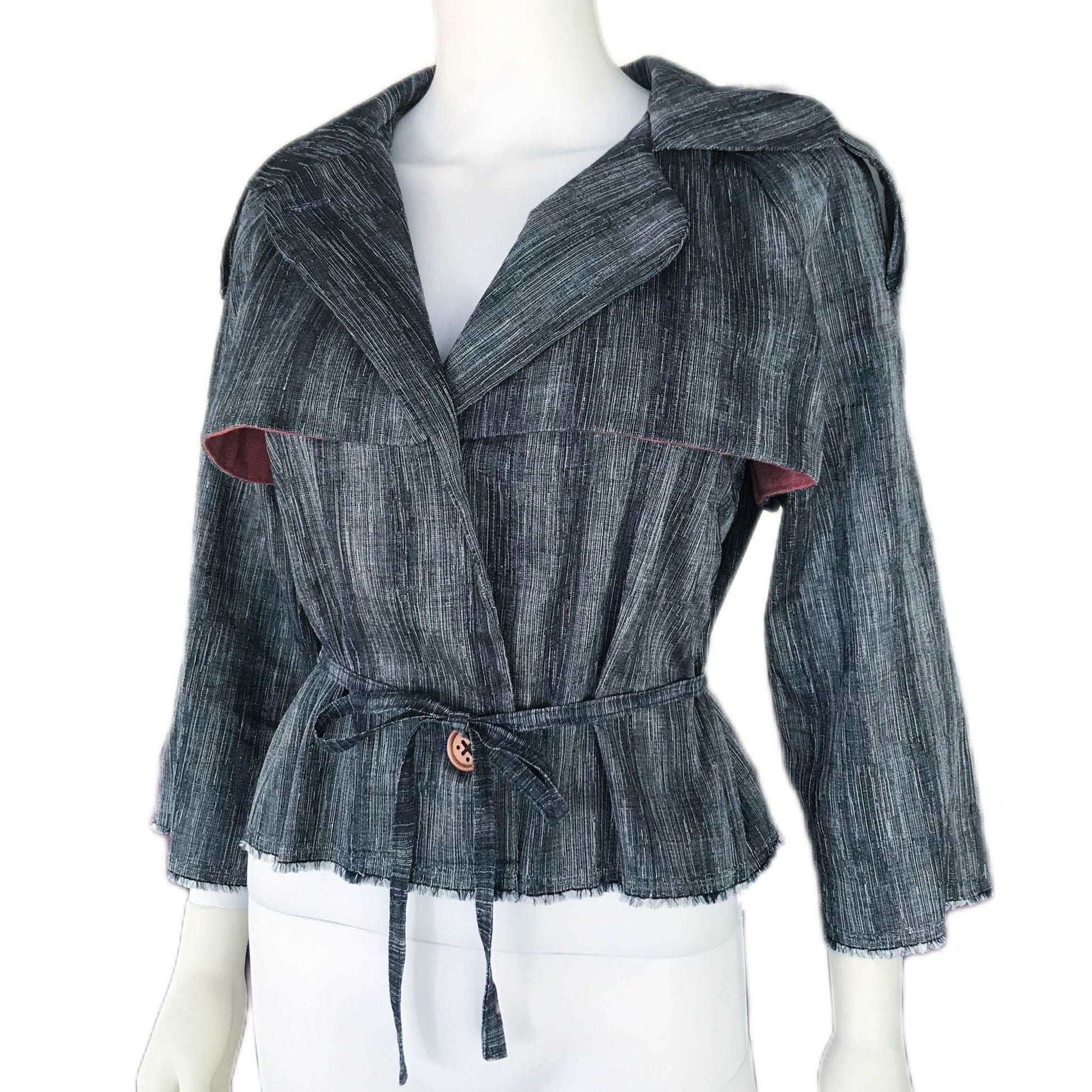 Women's Cropped Denim Trench Jacket- Size Sm/Med