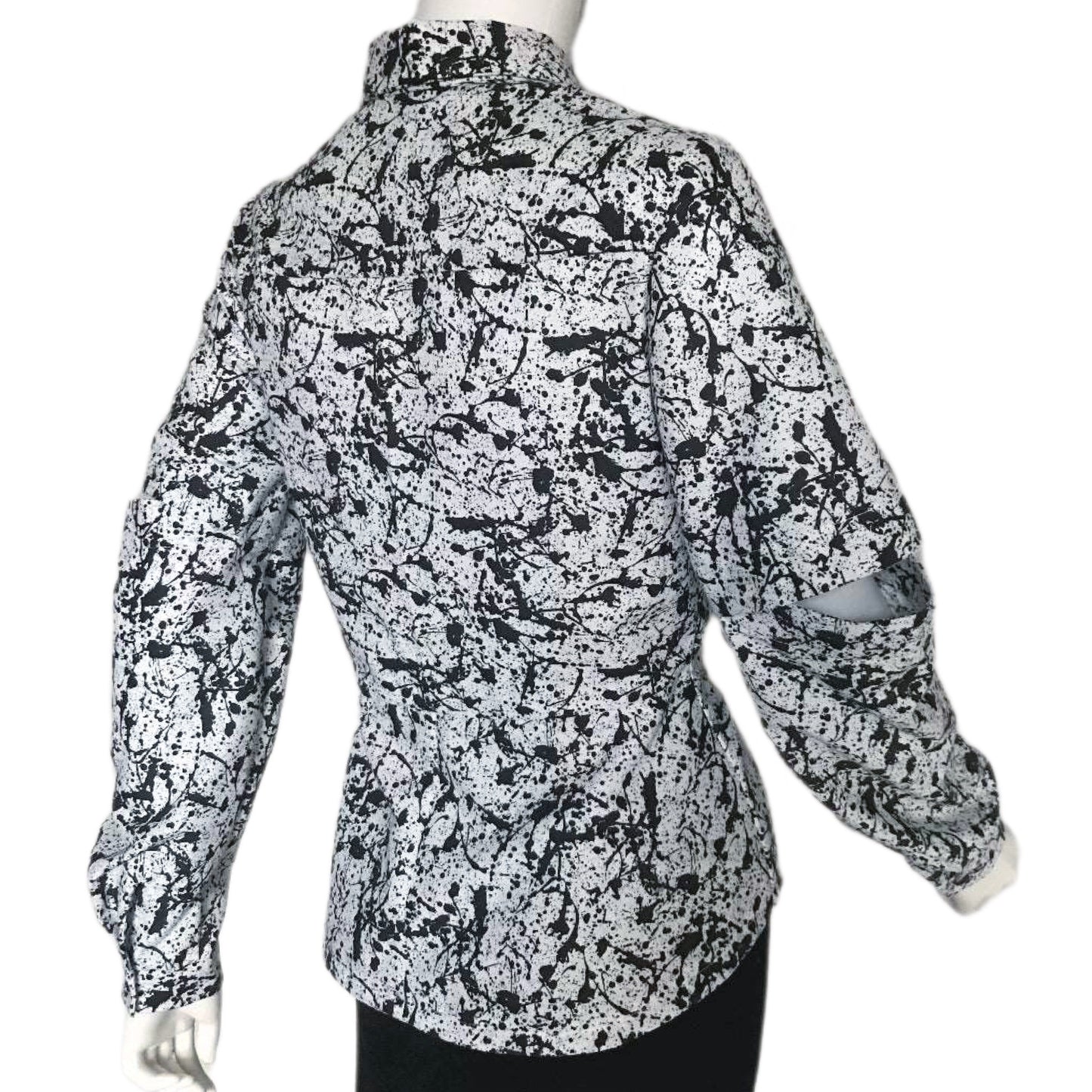 Paint Splatter Split Sleeve Women's Fitted Button Down Collar Shirt