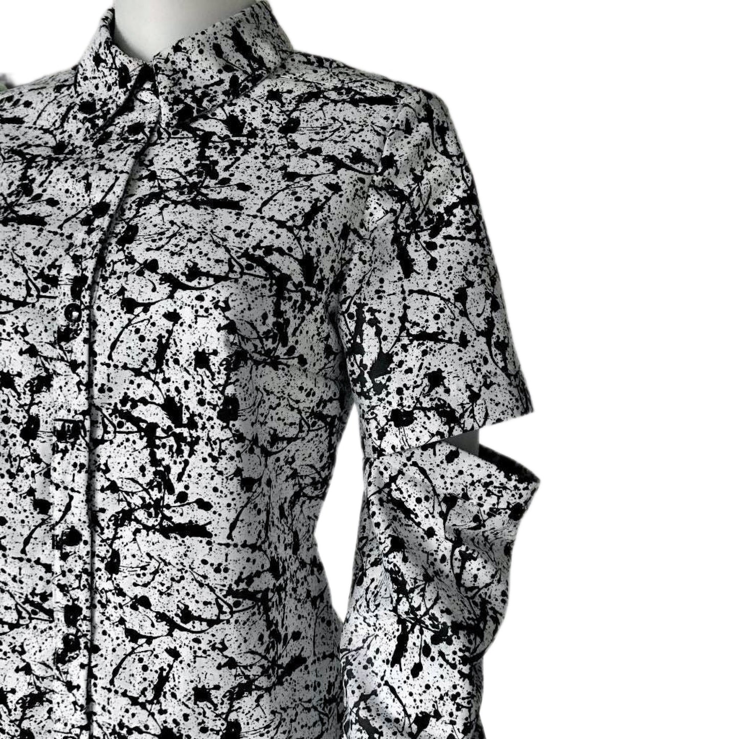 Paint Splatter Split Sleeve Women's Fitted Button Down Collar Shirt