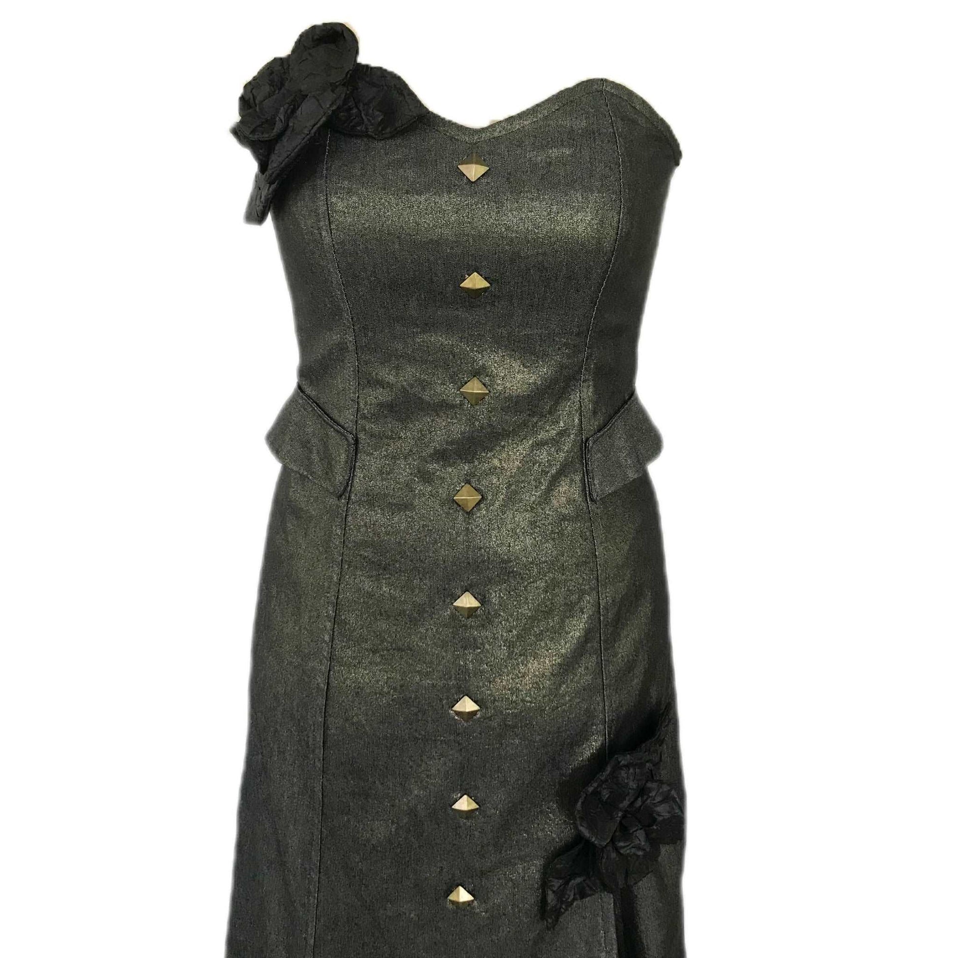 Gold Brushed Denim Evening Gown - Size 4 Frulein Couture Gold Brushed Denim Evening Gown - Size 4 Frulein Couture