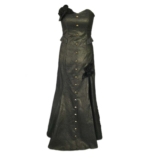 Gold Brushed Denim Evening Gown - Size 4