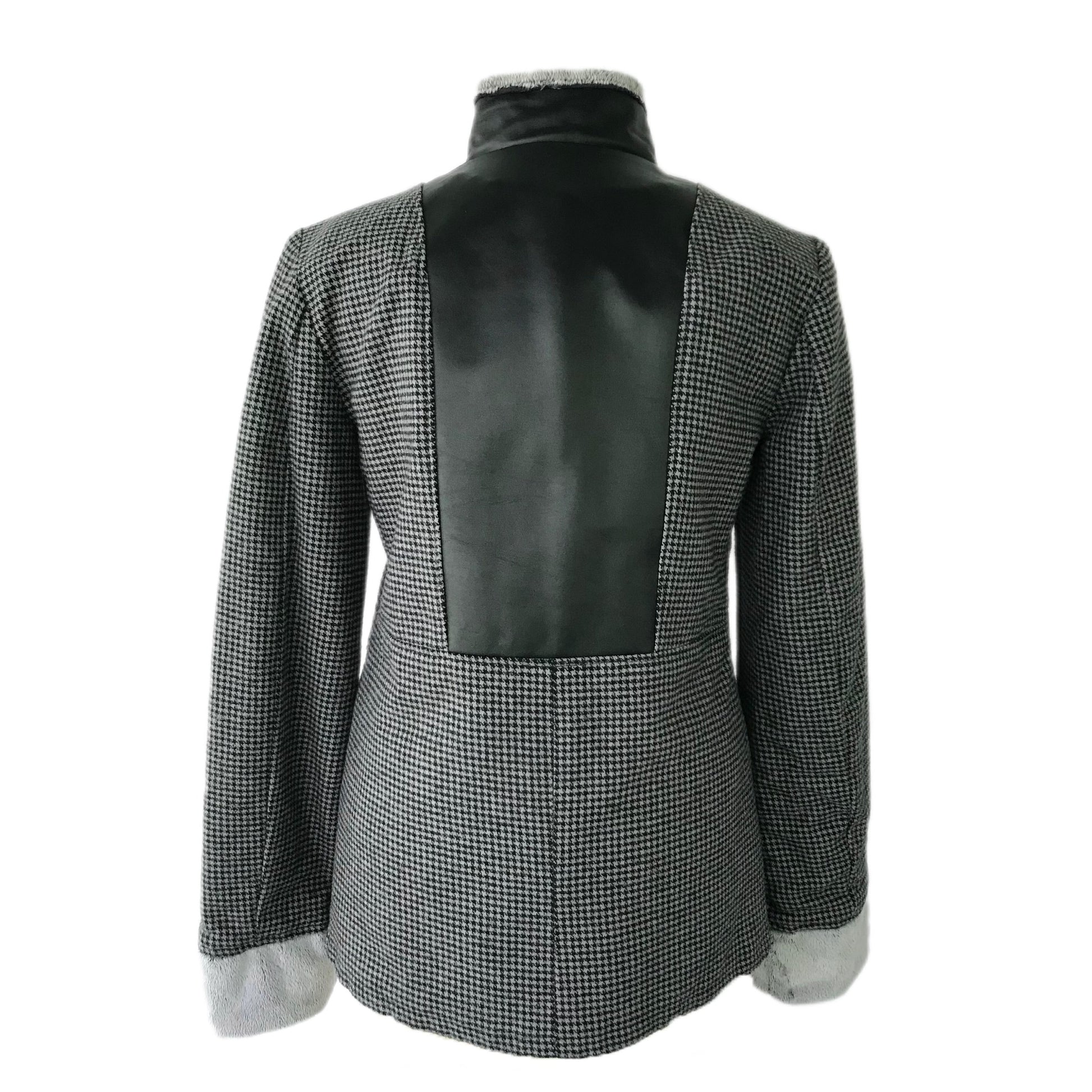 Houndstooth Women's Coat - Vegan Leather and Fur - Size Small