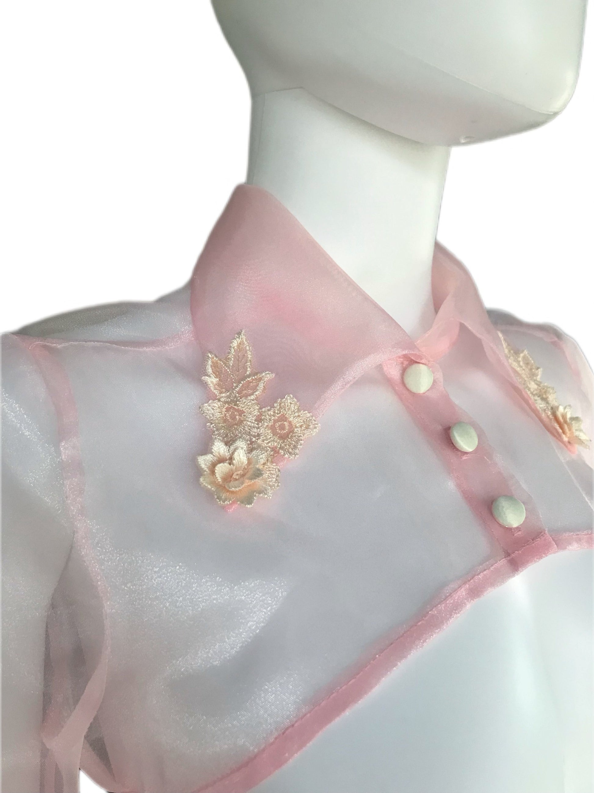 Cotton Candy Pink Organza Women's Cropped Collar Shirt - Size Small