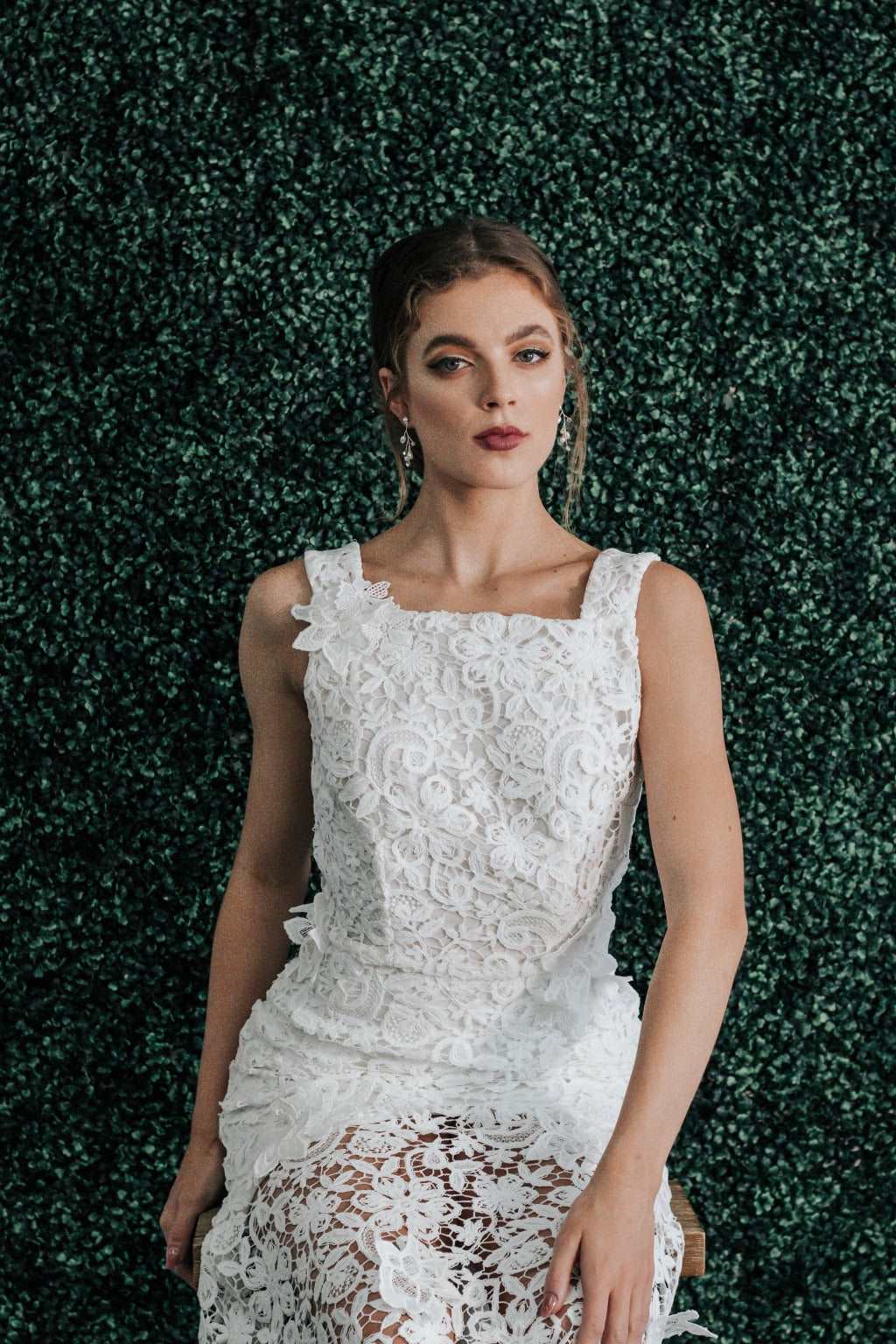 Guipure Lace Short Wedding Dress - Size 2